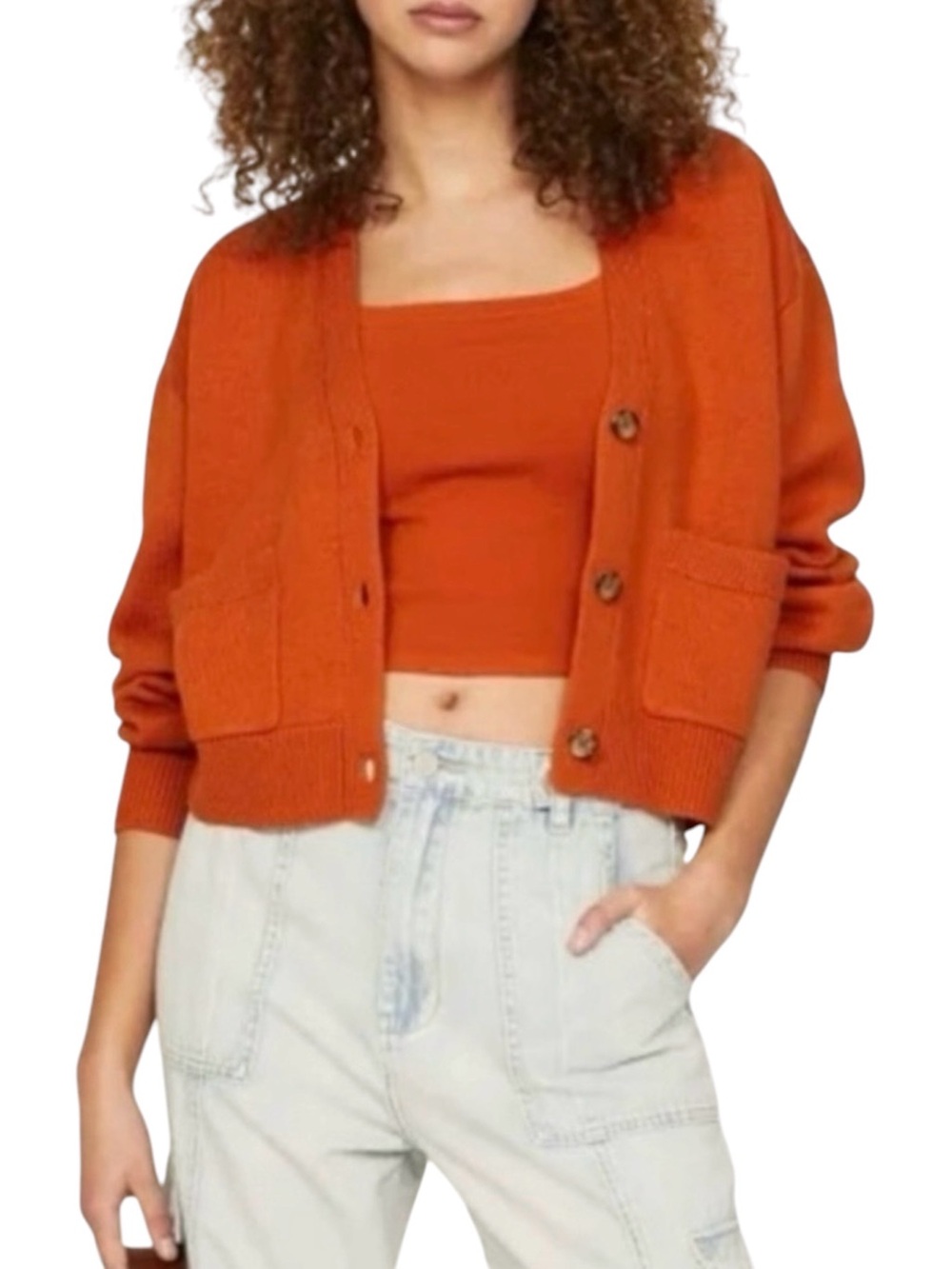 Polo Ralph Lauren Merino Wool Cardigan Cropped V-Neck Burnt Orange Small Petite